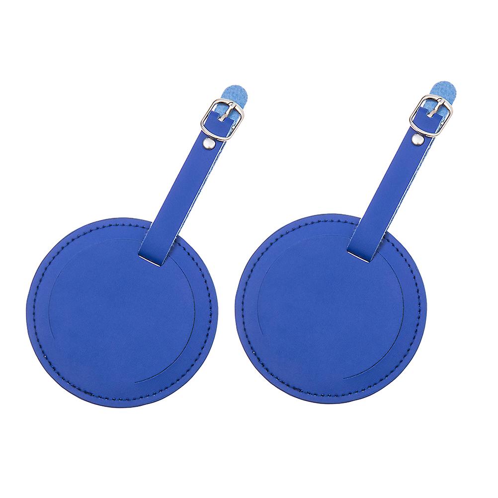 2 Pcs Round PU Leather Travel Luggage Bag Tag ID Labels Tag Case Name Holder wtih Buckle for Luggage Suitcase Backpacks (Blue)