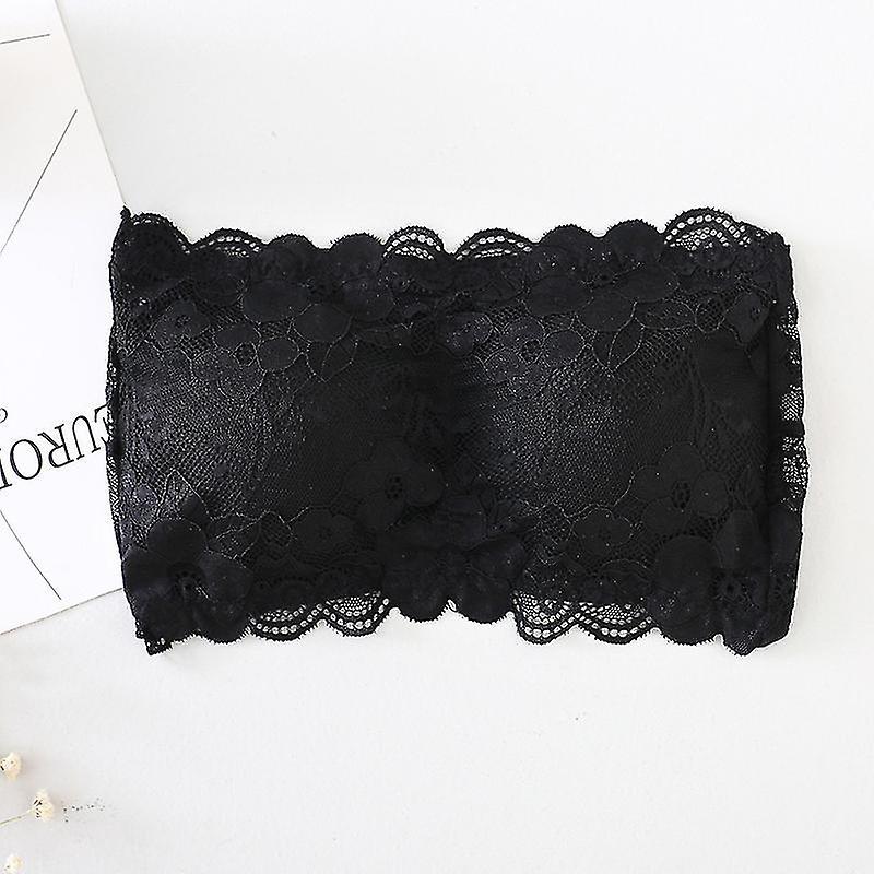 2 pezzi da donna floreale pizzo tubo reggiseno top fascia reggiseni senza spalline senza cuciture petto elastico avvolgere nero +