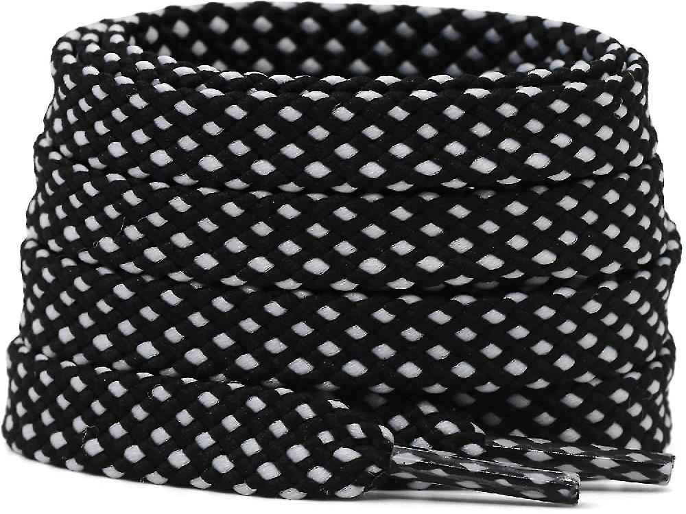 20 Pairs Wide 7mm 120cm Long Double Layer Flat Hollow Shoe Laces Strings Rope with Polka Dots Colorful Twill Shoelaces Shoestrings in Black and White