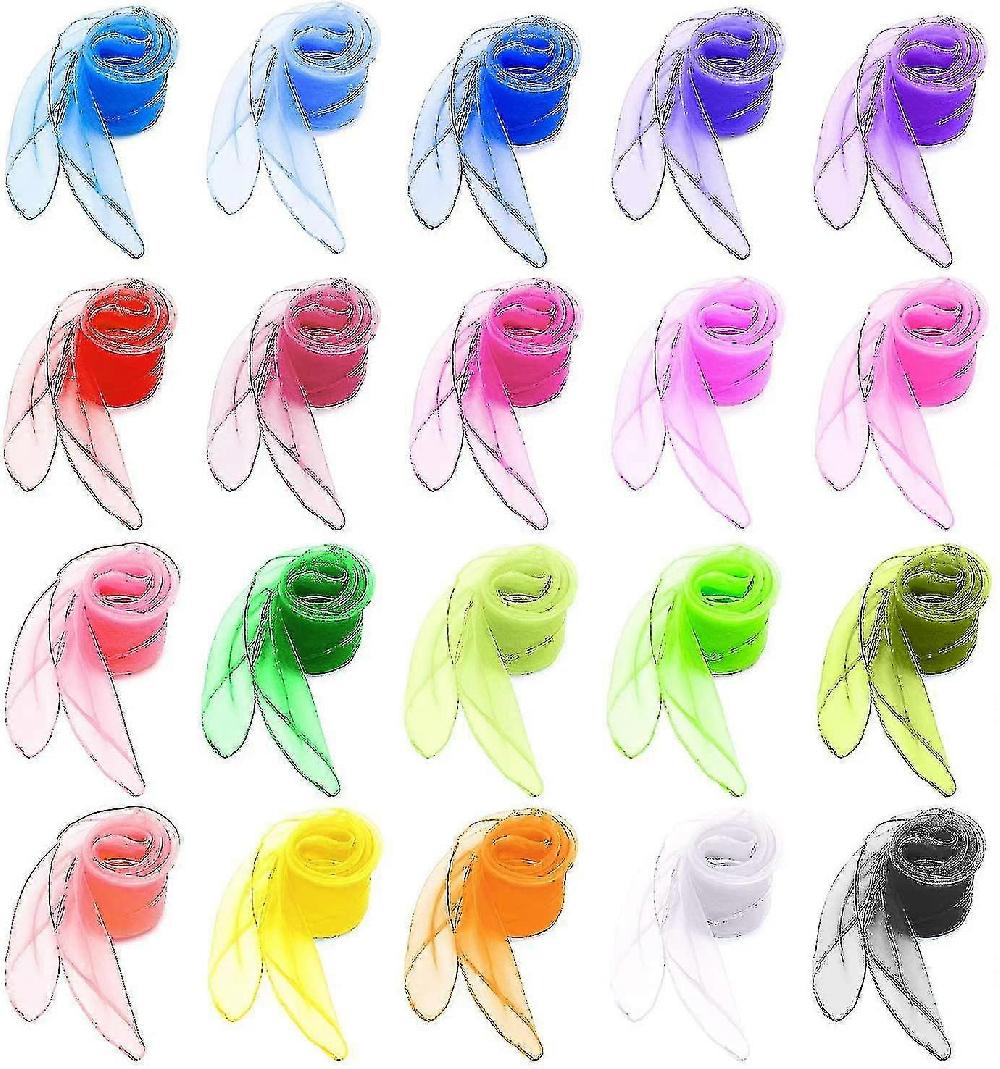 20 Pcs Multicolor Dance Scarves Soft Organza Silk Square Magic Tricks Movement Performance Props Accessories Scarves For Children Kids Girls Party Ac