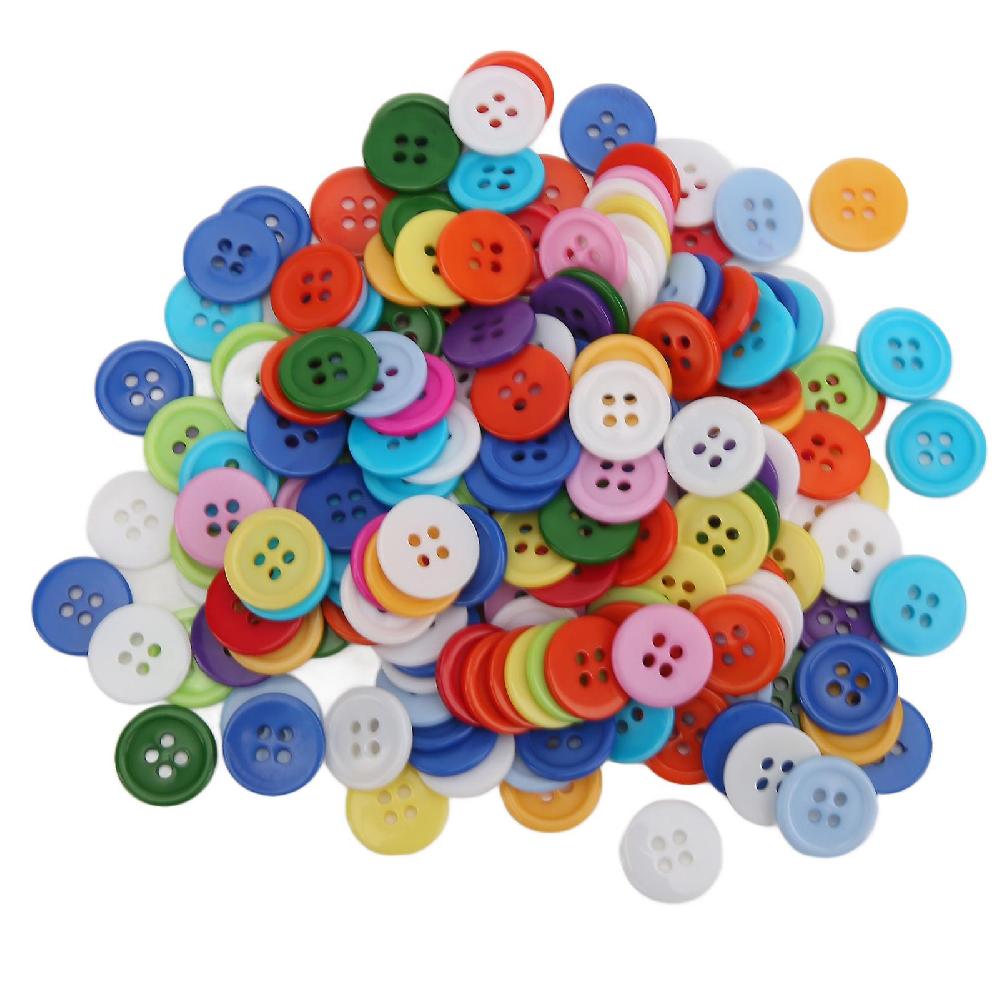 200 Pcs Mixed Color Resin Buttons 15mm Round 4 Hole Children Sweater Shirt Buckle