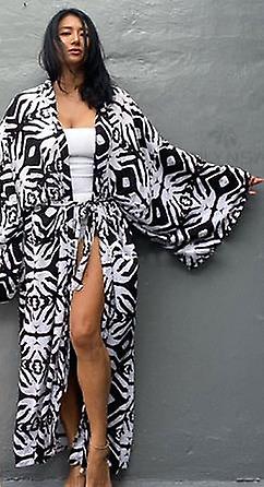 2022 Casual Stampato Manica Lunga Self Belted Kimono Dress Tunica da bagno Donne Beach Wear Costume da bagno Cover Up Saida De Praia Q1340a-1