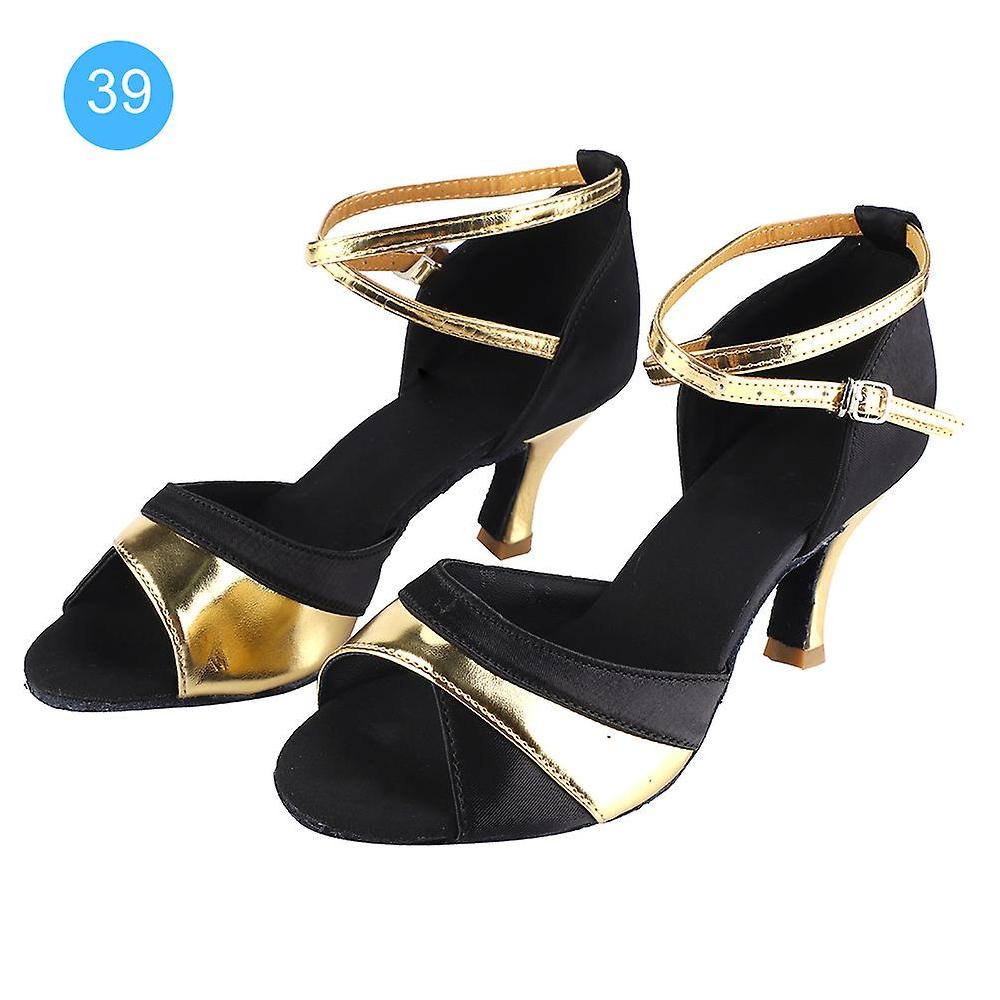 2024Soft Comfortable Latin Shoes Fashion Dance ChA cha Shoe for Women Black+Gold