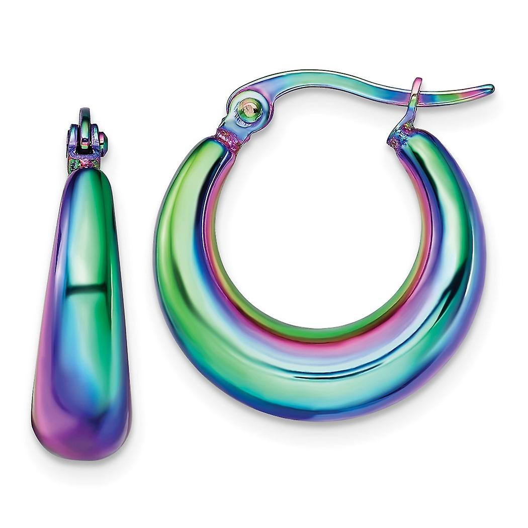 20mm Chisel Stainless Steel Polished Rainbow Ip Plated Hoop Earrings Measures 21x20mm Wide 6mm Thick - Hoop Earring for