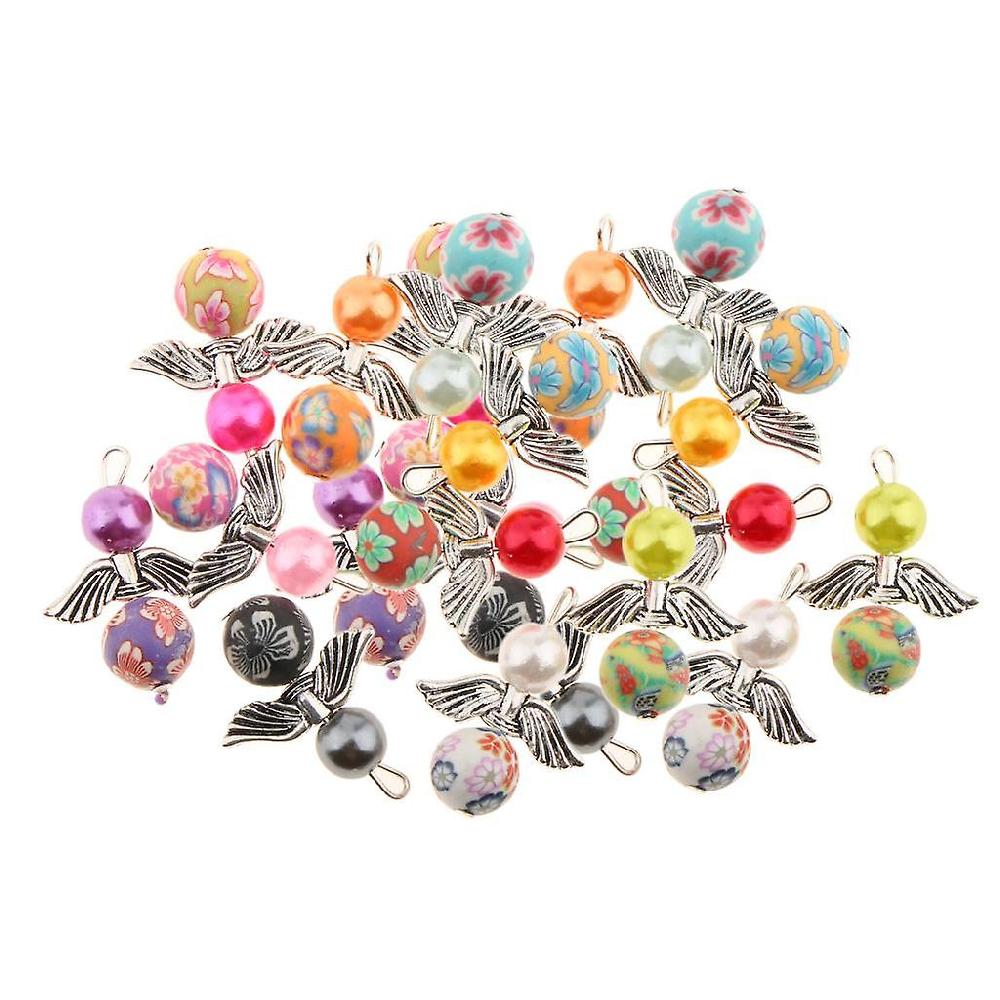 20pcs Tibetan Silver Angel Wing Pearl Polymer Clay Beads DIY Dangle Pendenti