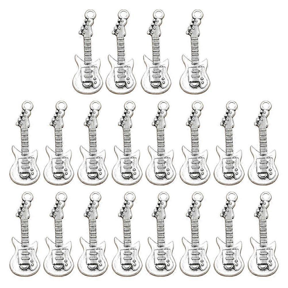 20PCS Vintage Alloy Guitar Pendants Charms DIY Jewelry Making Accessory for Necklace Bracelet (Antique Silver)