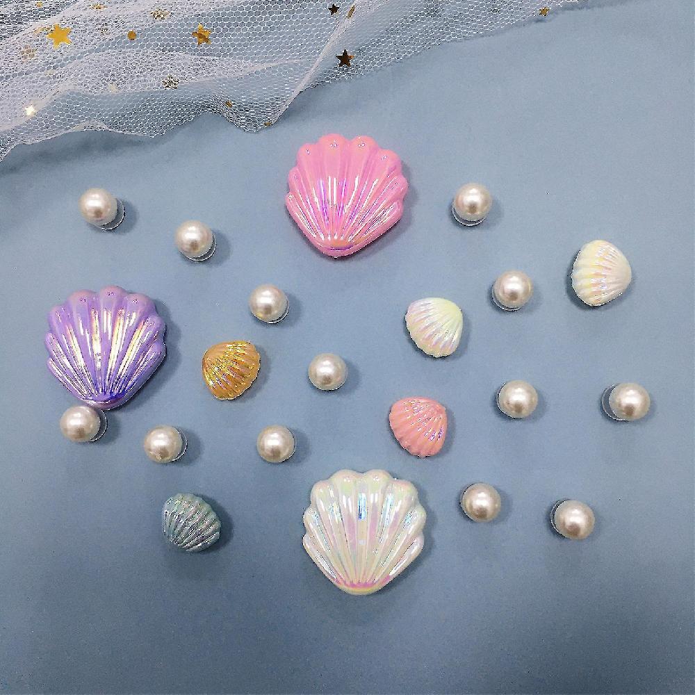 21pcs-(Chaussures non incluses) Cave shoes diy shoes flower accessories cream big shell removable decorative buckle set