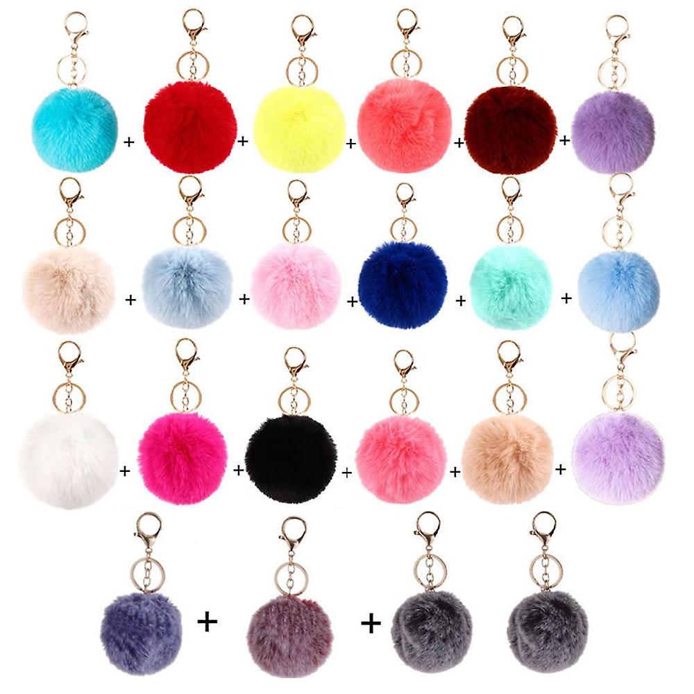 22PCS Fluffy Soft Pompom Keyring Keychain Faux Fur Handbag Phone Pendant Ball