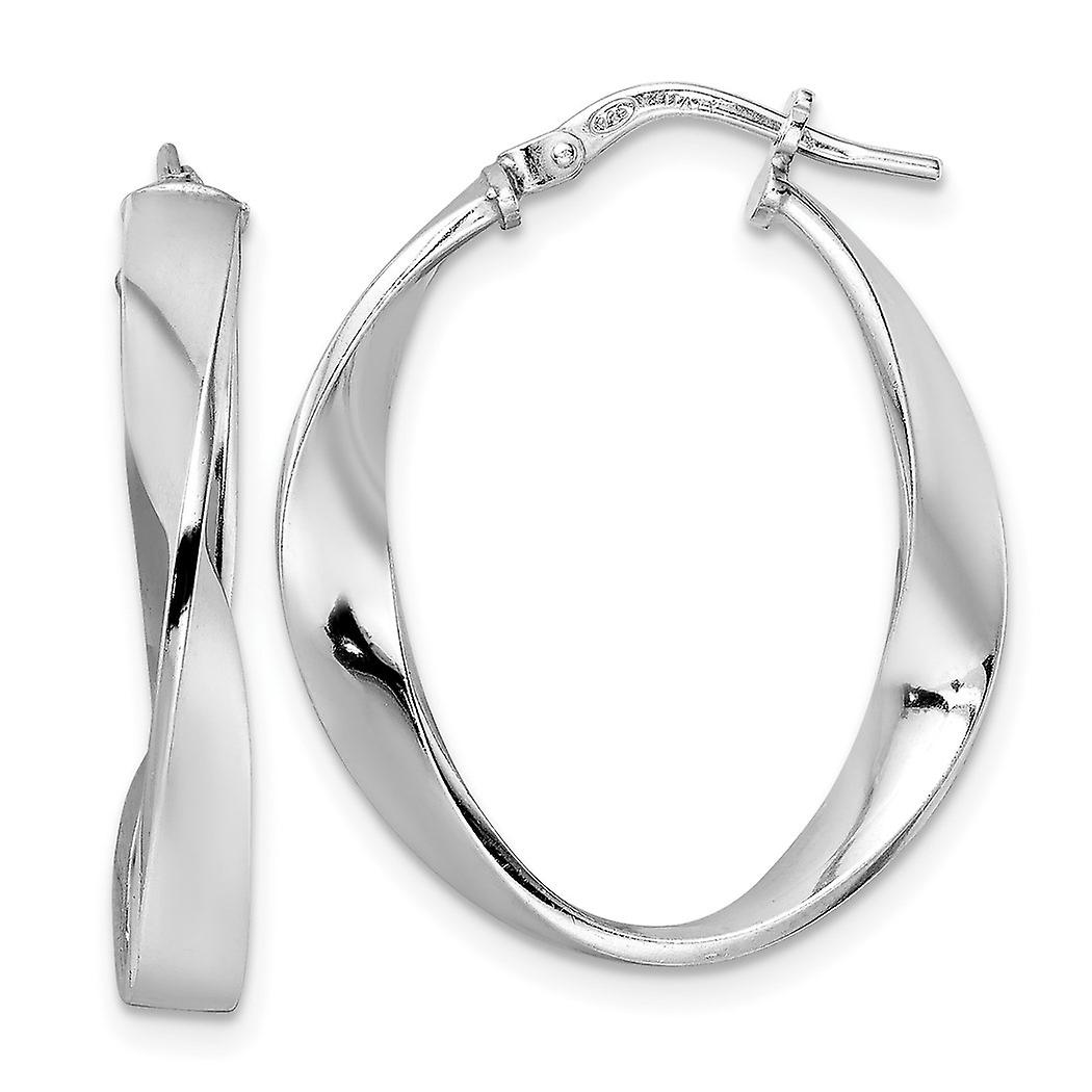 23.2mm 925 Sterling Silver Rhodium Plated Polished Oval Twisted Hoop Earrings Measures 28.15x23.2mm Wide 3.7mm Thick - H