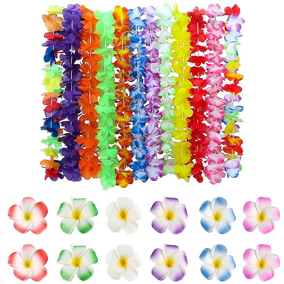 24 Pieces Hawaiian Garlands Hawaiian Tropical Flower Hawaiian Necklace