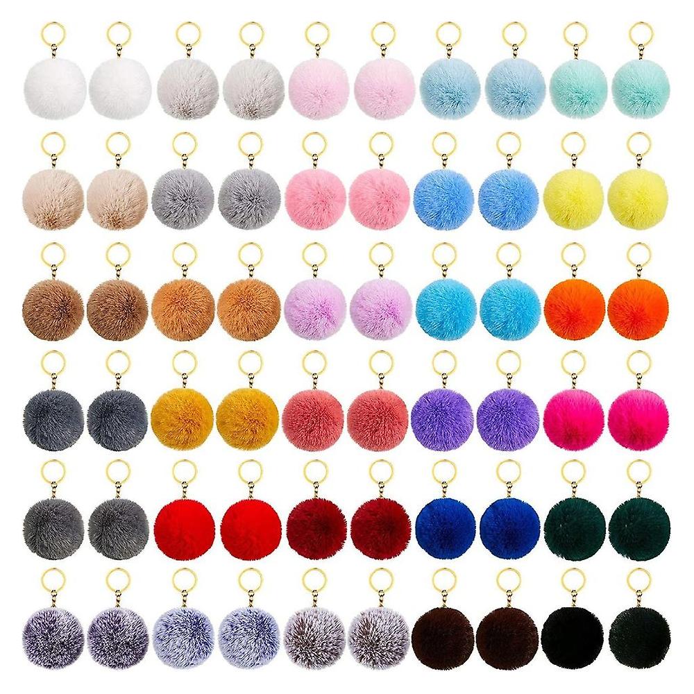 24Pcs Car Keyring Keychains Fluffy Pom-Pom With Jump Ring For Women Girls Bag