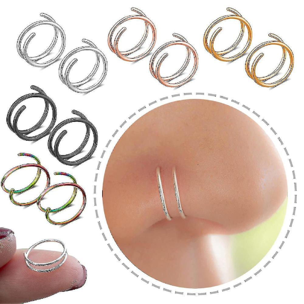 2pcs Double Nose Rings For Pierced Noses Spiral Nose Rings For Girls Nostril Piercing Jewellery