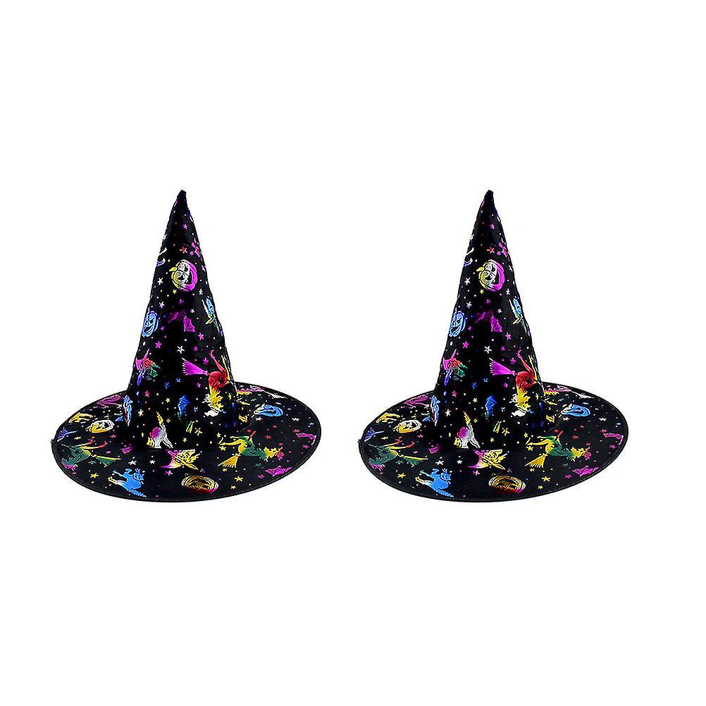 2pcs Halloween Hat Witch Dress Up Hot Stamping Hats Party Supplies For Halloween Festival Masquerade (double Layer Color Gold Random Color)