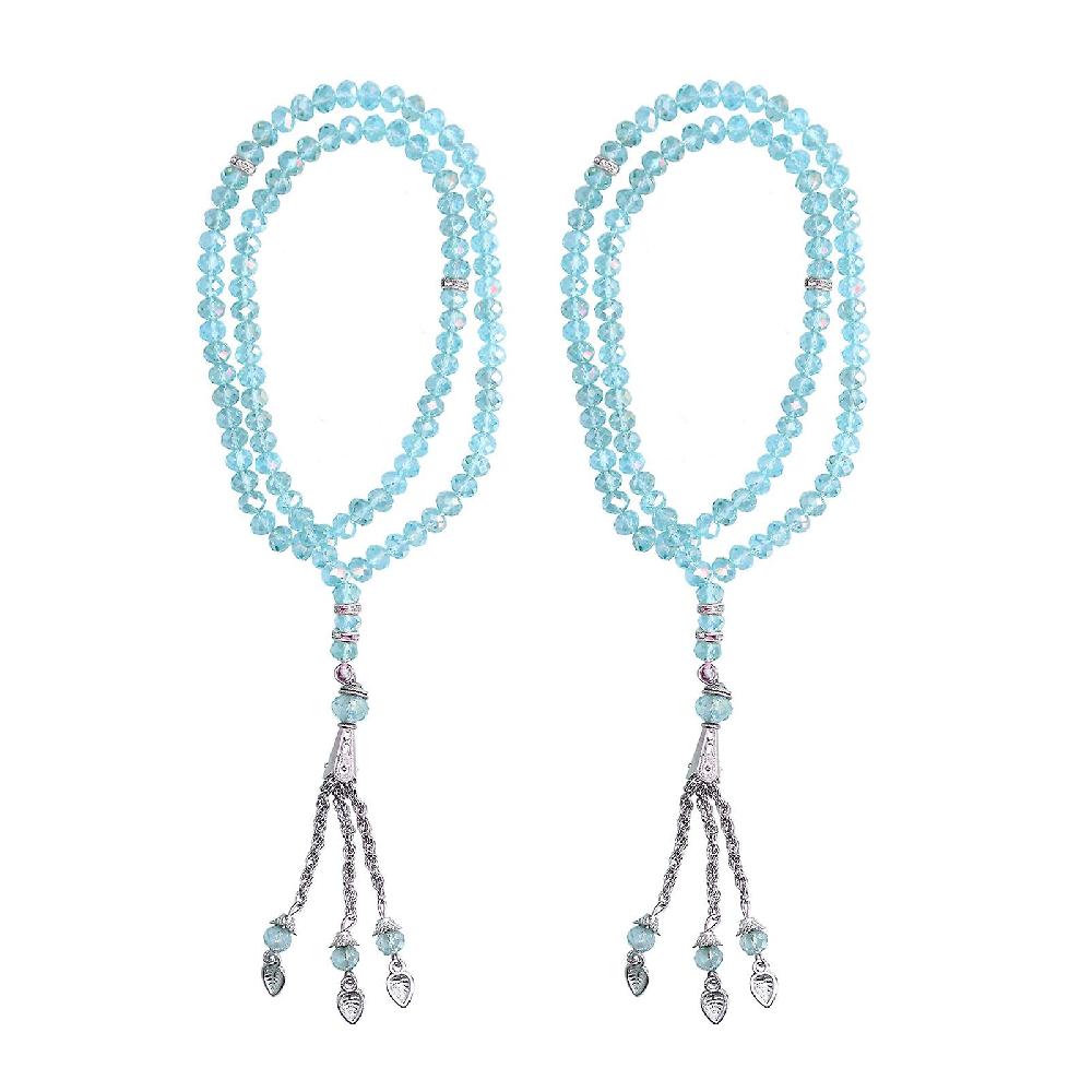 2Pcs Lake Blue Geometric Beads Rosary 99 Grains Exquisite Religious Prayer Worship Kit