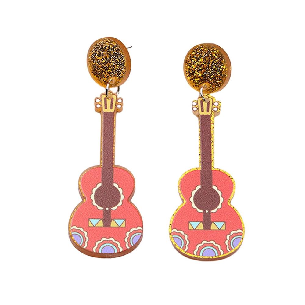 2Pcs Mexican Carnival Stud Earrings Colorful Hats Violin Design Various Styles Mexican Earrings