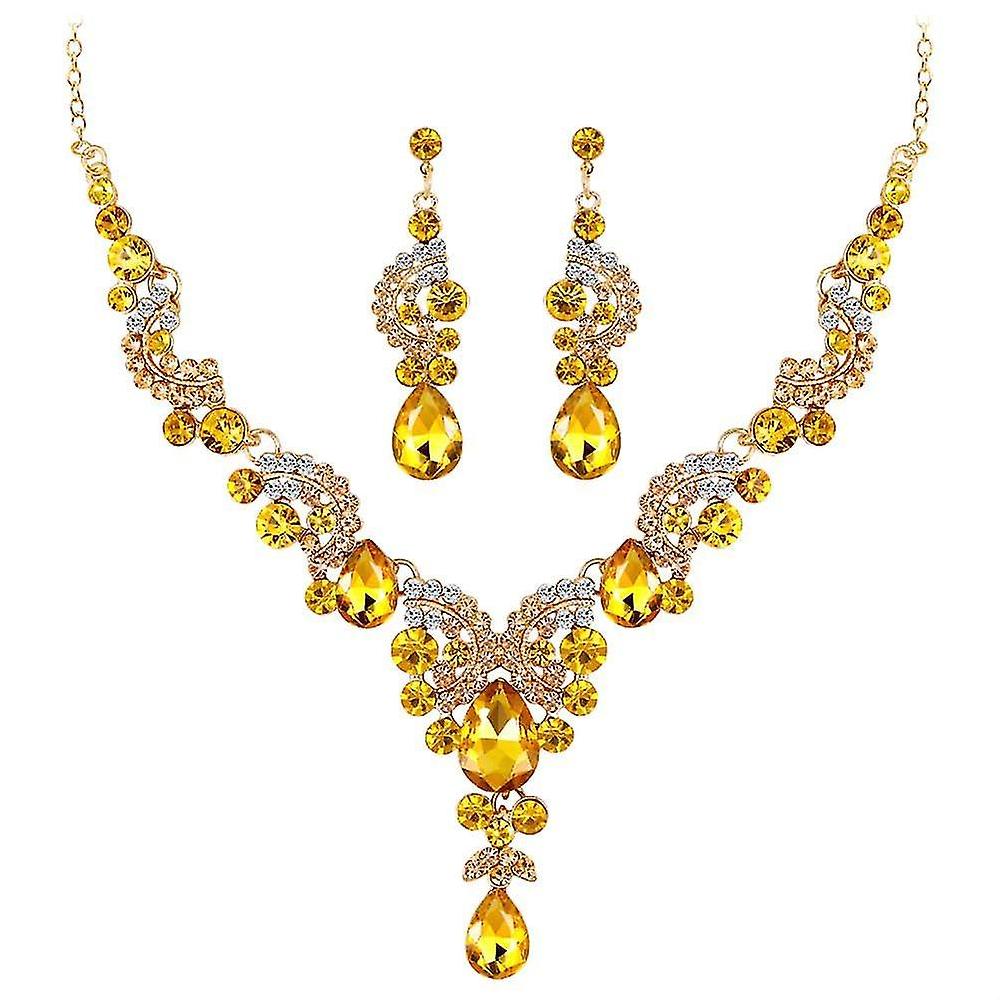 2pcs/set Luxury Full Rhinestone Semicircle Charm Bridal Stud Earrings Necklace