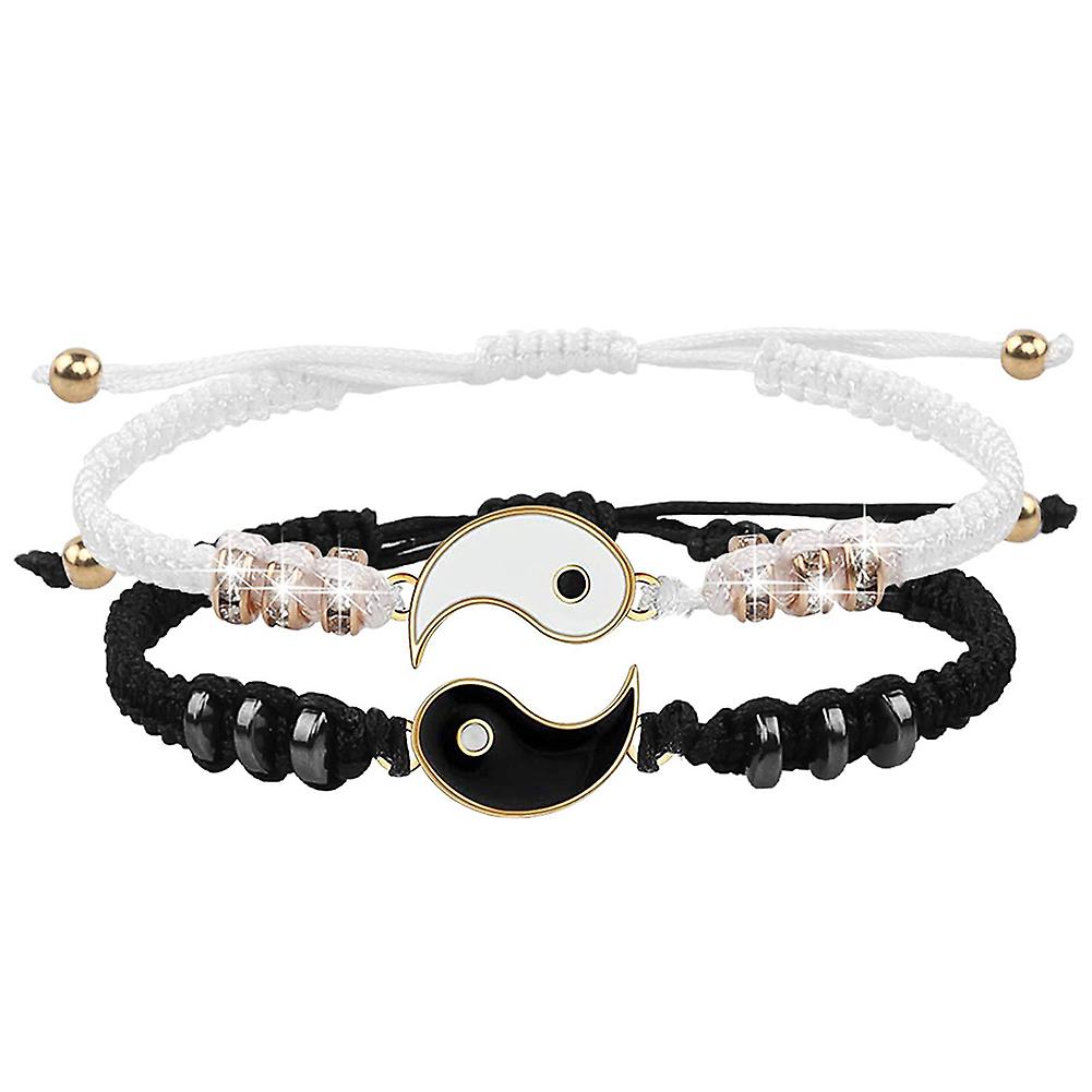 2pcs Yin Yang Adjustable Cord Bracelet 2 Matching Rope Bracelet For Best Friend Lovers