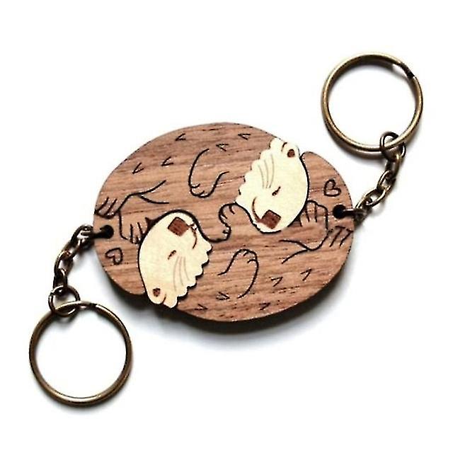 2Piece Wooden-Keychain Otters Shape Pendant Keyring Personalized Matching Puzzles Keychain Key-Tags For Backpack Luggage