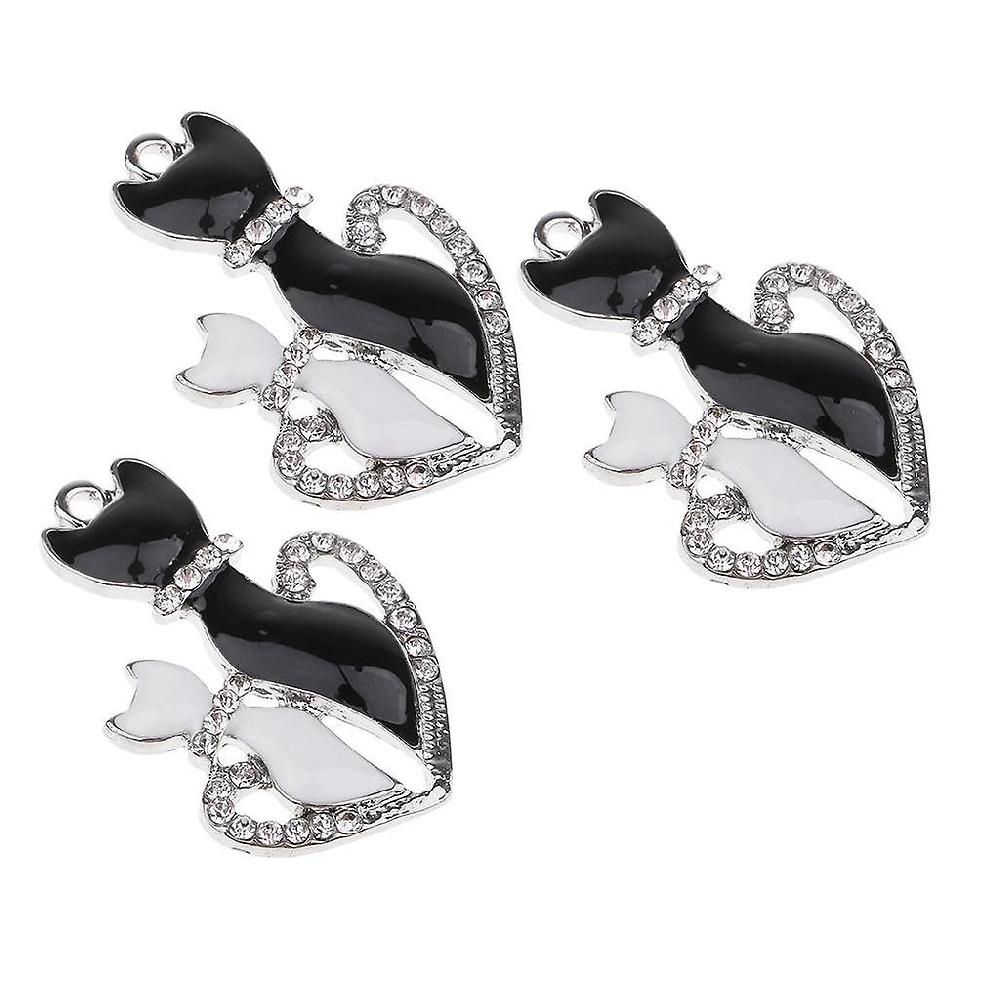 3 Piece Diy Enamel Rhinestone Cat Charms Pendants Jewelry Making Findings