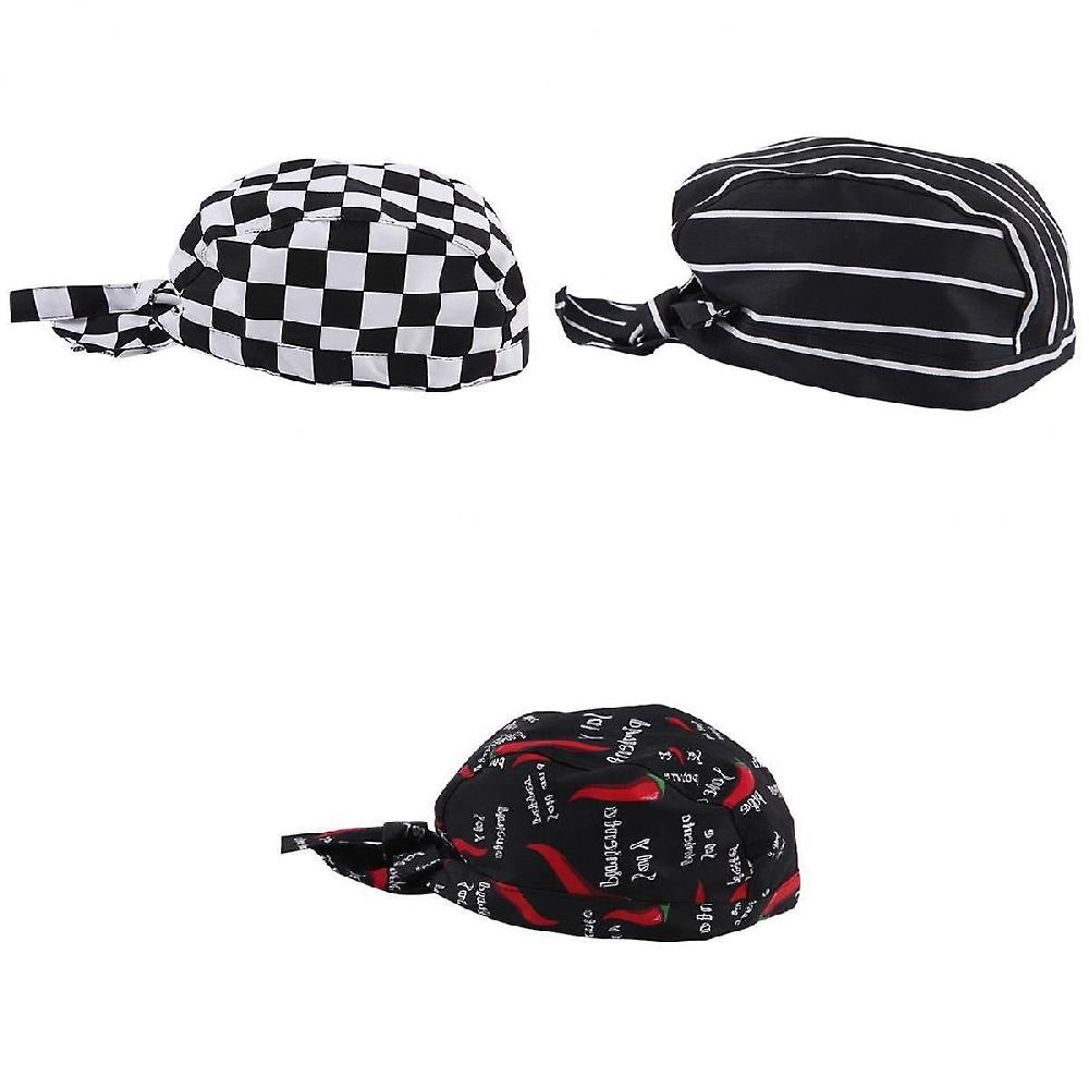3 Piece Kitchen Cooking Catering Restaurant Chefs Caps Headwrap Bandana Hats