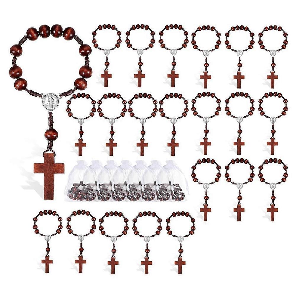 30 Pcs Baptism Rosary Bible Verse Favors Mini Baptism Favors Wood Rosary for First Communion Gift with 30 Organza Bag