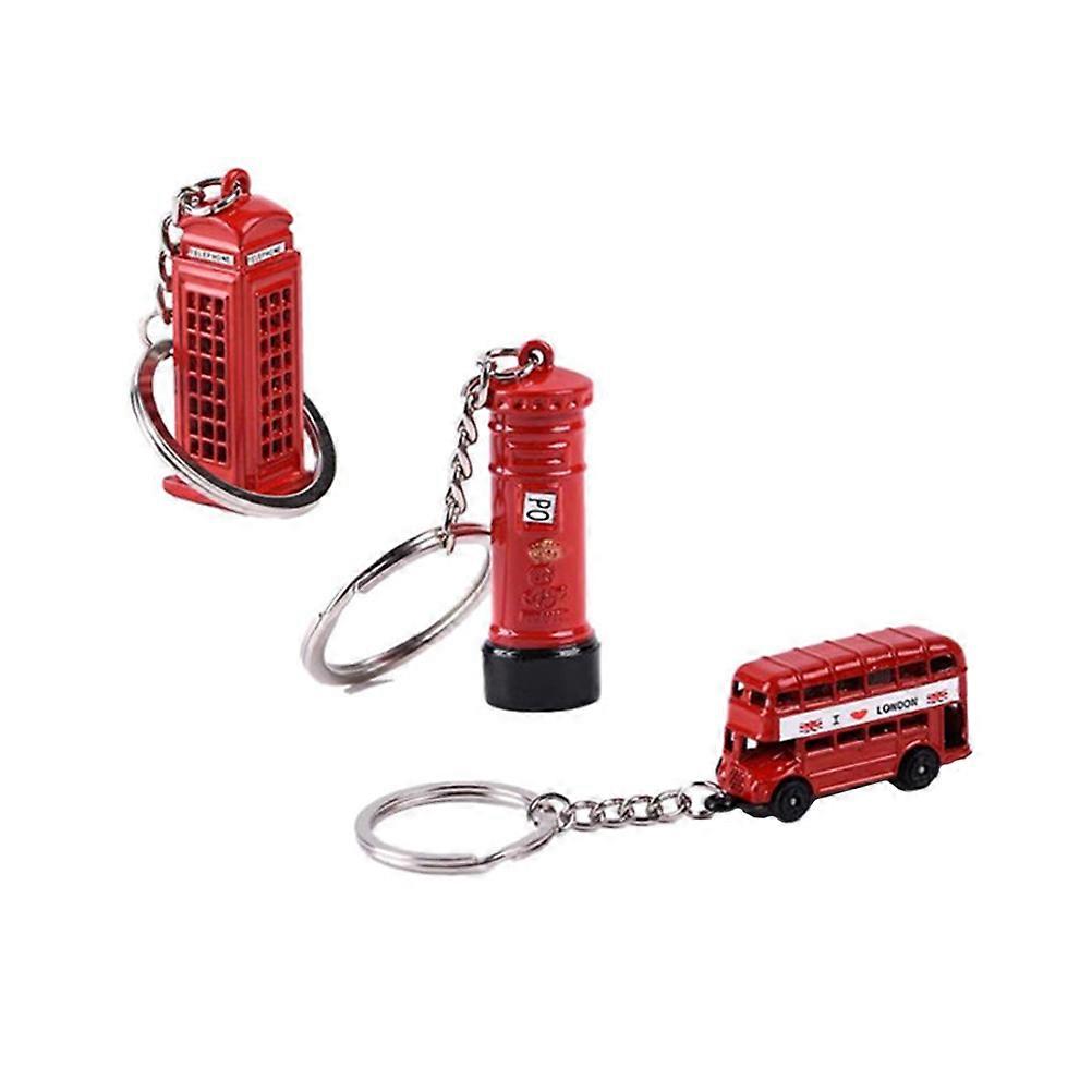 3PCS/Set British Tourist Souvenir Keychain Telephone Booth Mail Box Double-decker Bus
