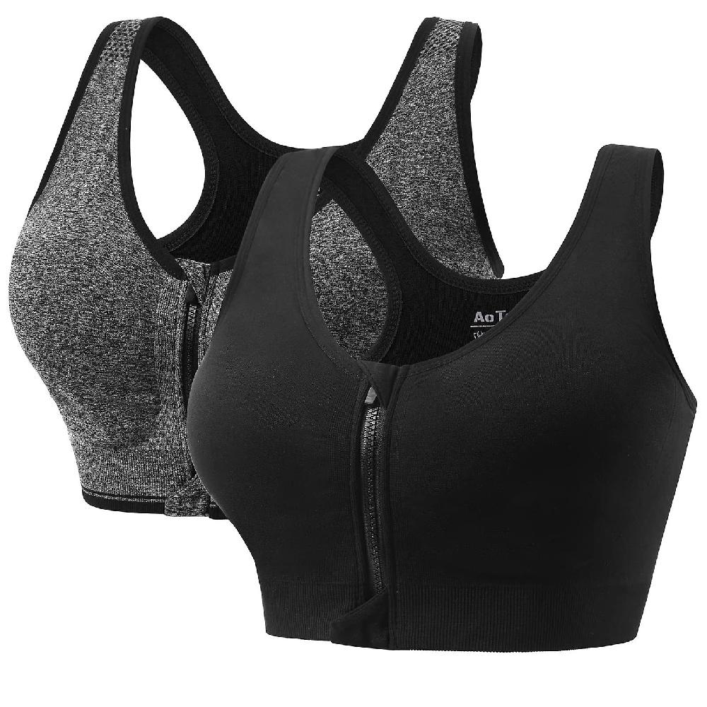4 Pieces Women's Sports Bra Zip Front Padded Push-up Bra Strong Support Sports Bra Top For Gym Fitness Yoga Running