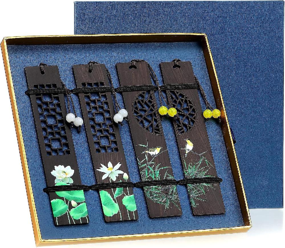 4 Pieces Wood Bookmark For Men Women Book Lovers Handmade Natural Wooden Carving Book Mark Bookmarks Box Set Ideal For Birthday Present Teachers Ap