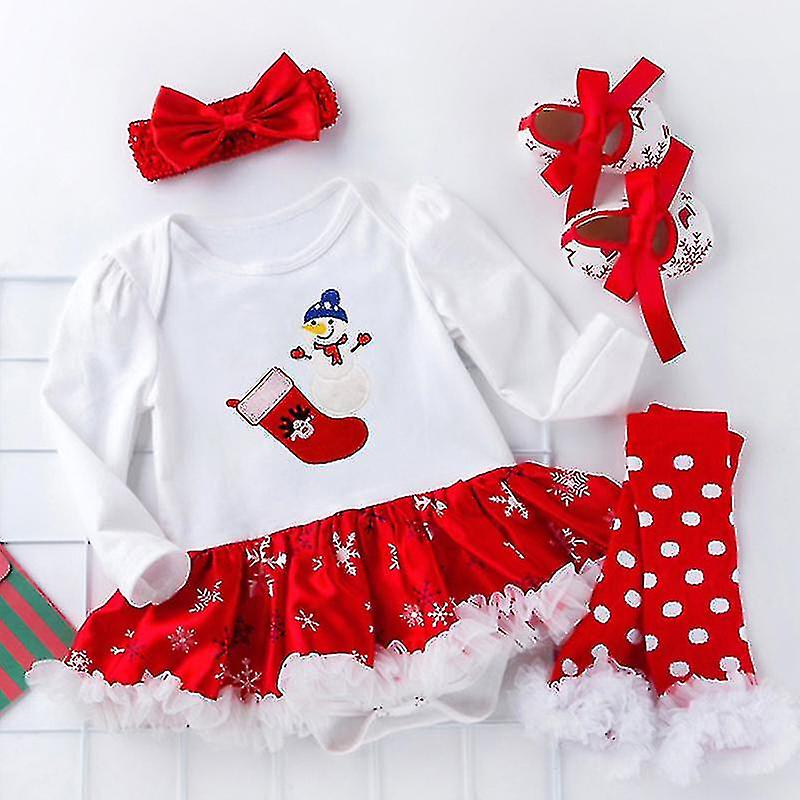 4pcs Baby Girls Abito di Natale + calze + fascia + scarpe Abiti