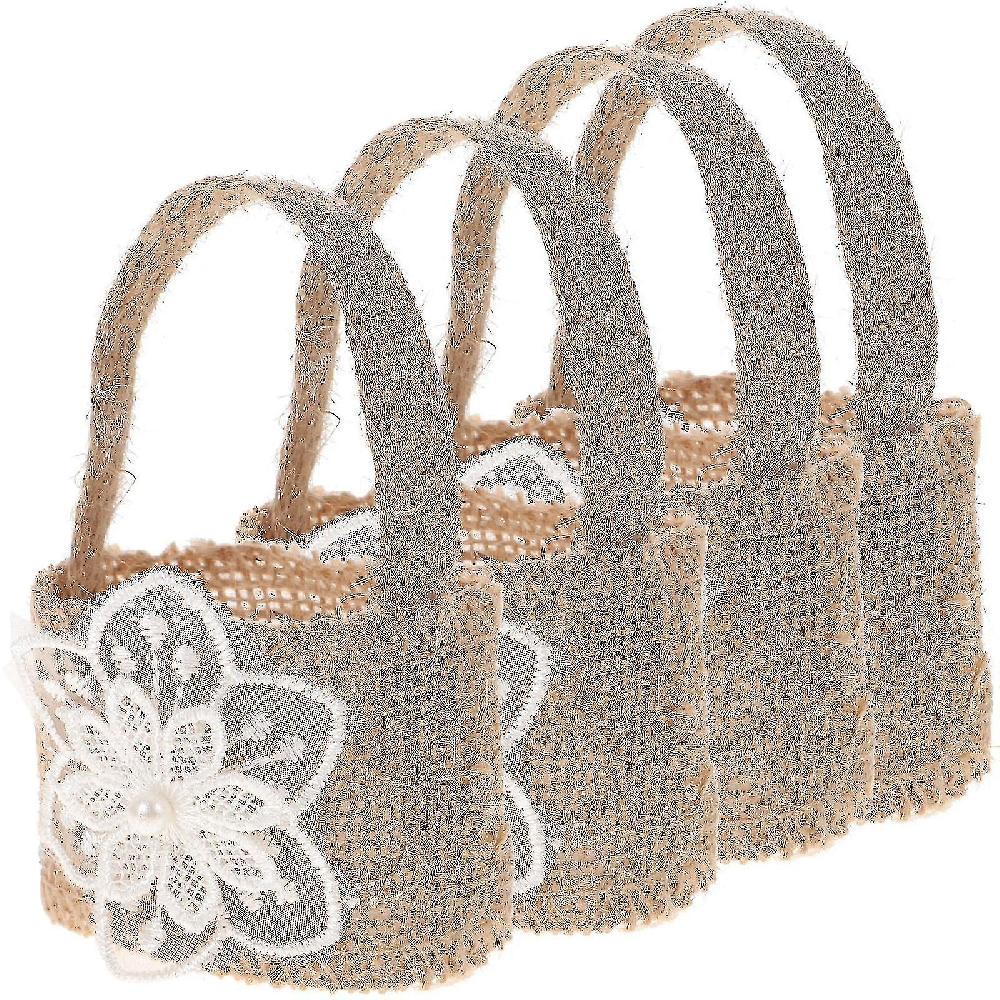 4pcs Beautiful Exquisite Linen Bag Flower Basket Flower Decorated Basket For Party Wedding Candy(gft-130-br1
