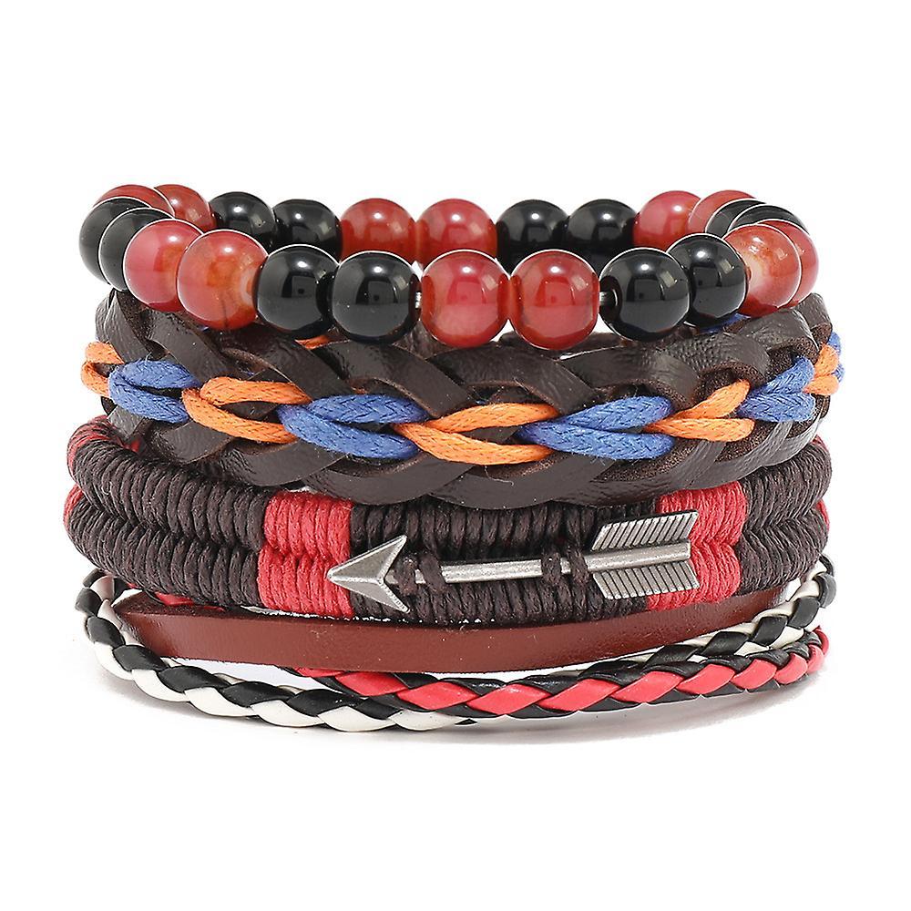 4pcs / Set Intrecciato Avvolgere Braccialetti In Pelle Per Gli Uomini Vintage Life Tree Timone Charm Perline Di Legno Braccialetto Di Corda Tribale Etnico