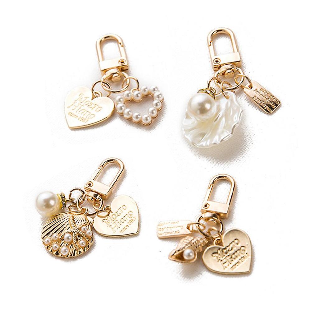 4x/Set Metal Golden Keychain Car for Key Ring Love Letter for Shell Conch Pearl