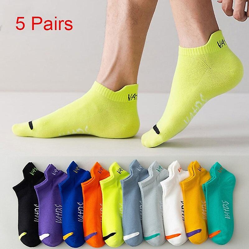 5 Pairs Bright Color Ankle No Show Socks Men Breathable Street Fashion Sport Deodorant Invisible Tra