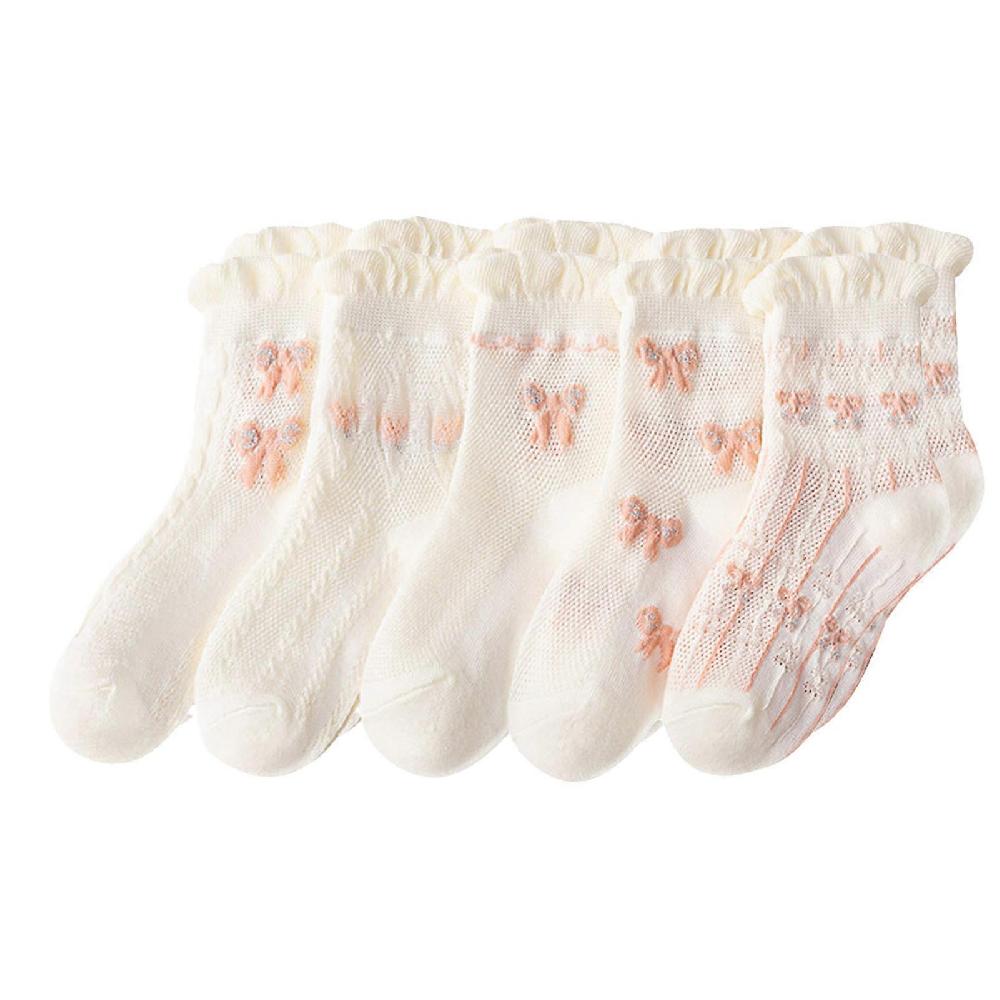 5 Pairs Girl Socks Baby Ankle Socks Combed Cotton Infant Newborn Socks Lace Decoration Pink Bowknot XL for 912 Years Old