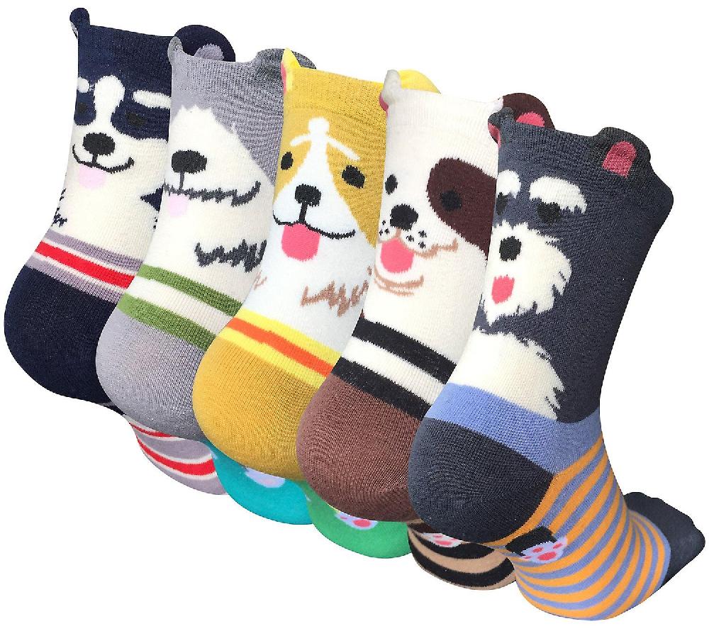 5 Pairs Women Socks Funny Cute Animal Ladies Socks Cat Dog Socks Gifts for Women One Size(A)