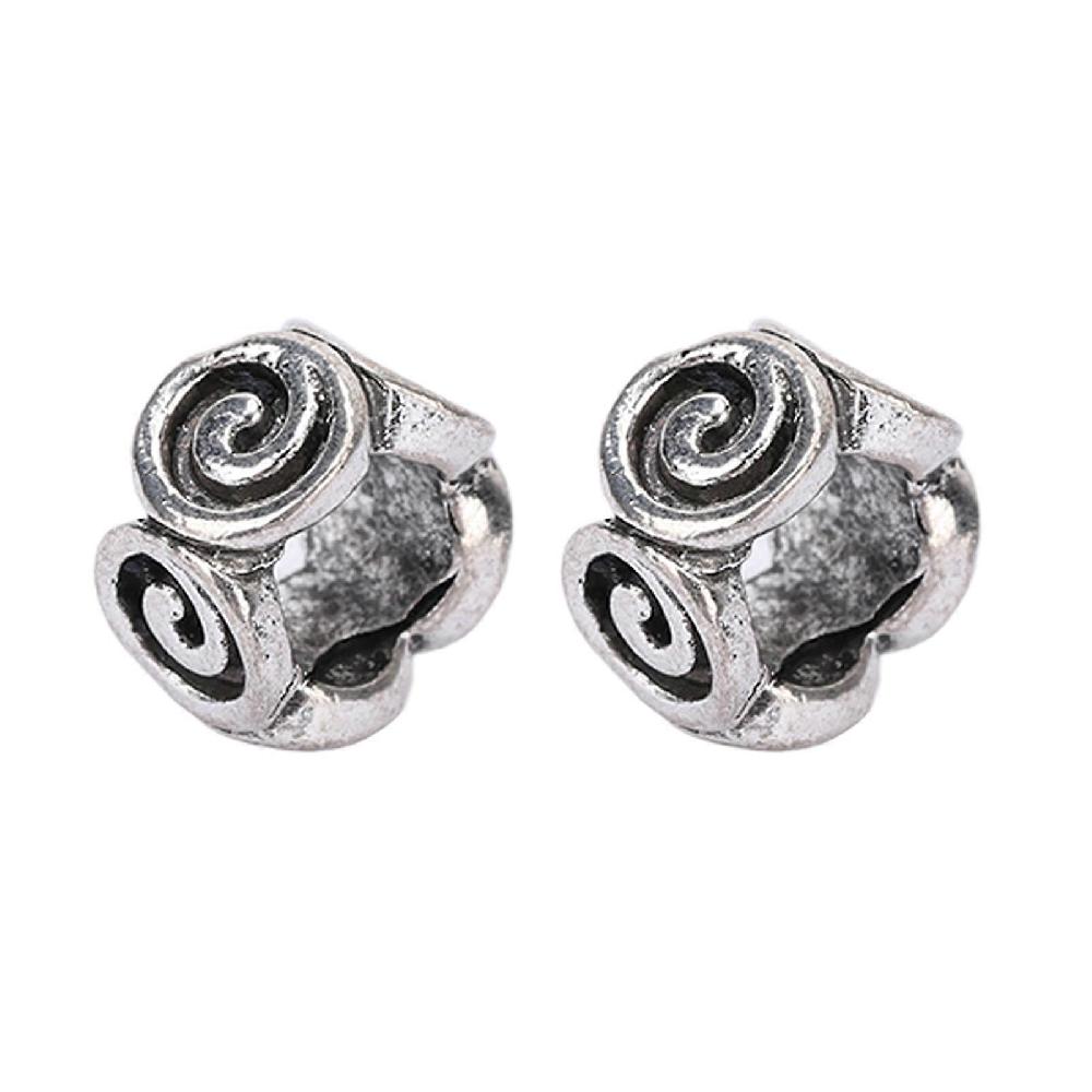 50 Pcs Beard Beads Retro Wave Pattern Wheel Beard Beads 9mm Flat Round Big Hole Spacer Beads DIY Alloy Beads