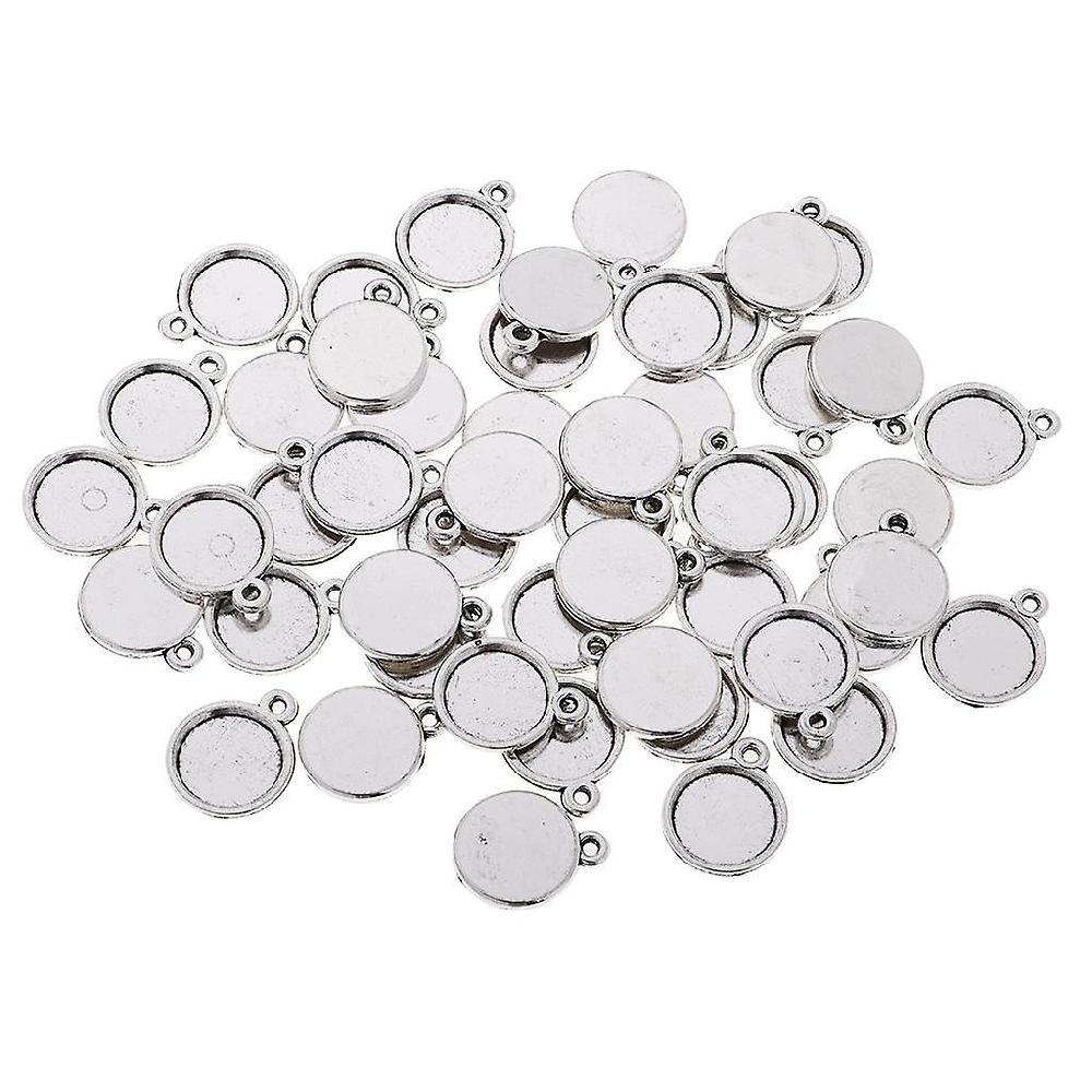 50 Pieces Blank Round Cabochon Bezel Settings Pendants Charms Base Silver