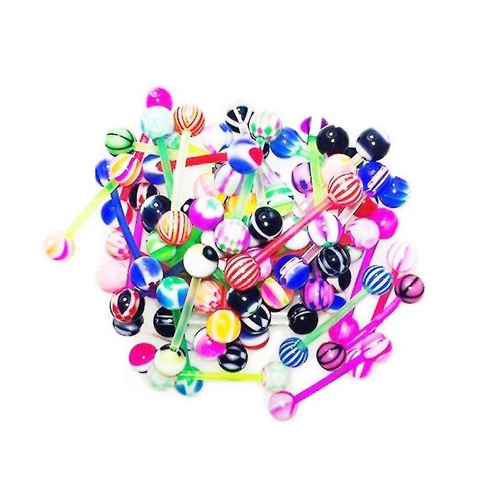 50pcs Mixed Ball Tongue Ring Navel Nipple Barbell Rings Bars Body Jewelry Piercing