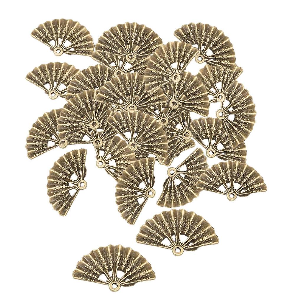 50pcs Vintage Metal Fan Charms Pendents For Hairpin Jewelry Making Necklace Antique Bronze