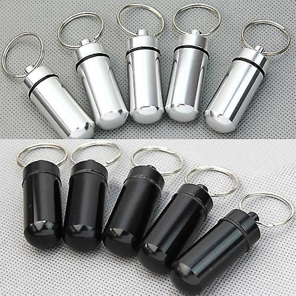 5pcs Waterproof Aluminum Pill Box Case Drug Holder Keychain Keyring Container OXW