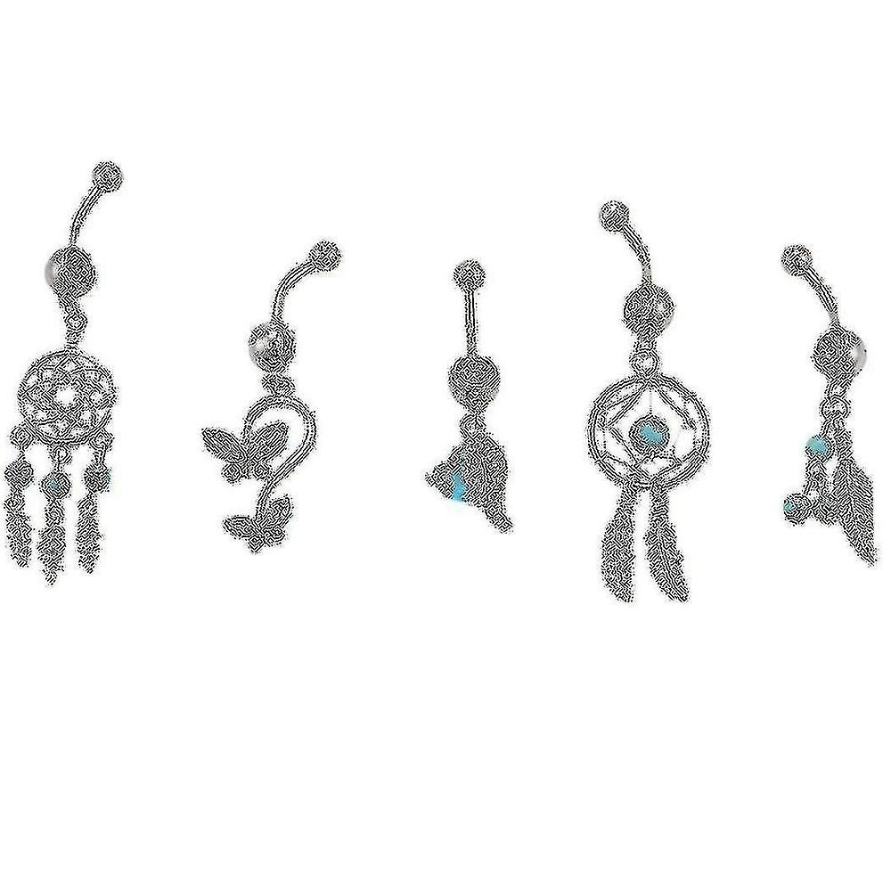 5pcs Women Dream Catcher Zircon Hollow Bar Body Piercing Jewelry Belly Rings