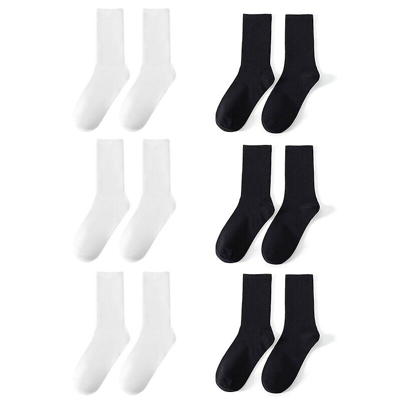 6 Pairs Middle Tube Socks For Men Solid Colour In White And Black Streetwear Harajuku Fashion Breath