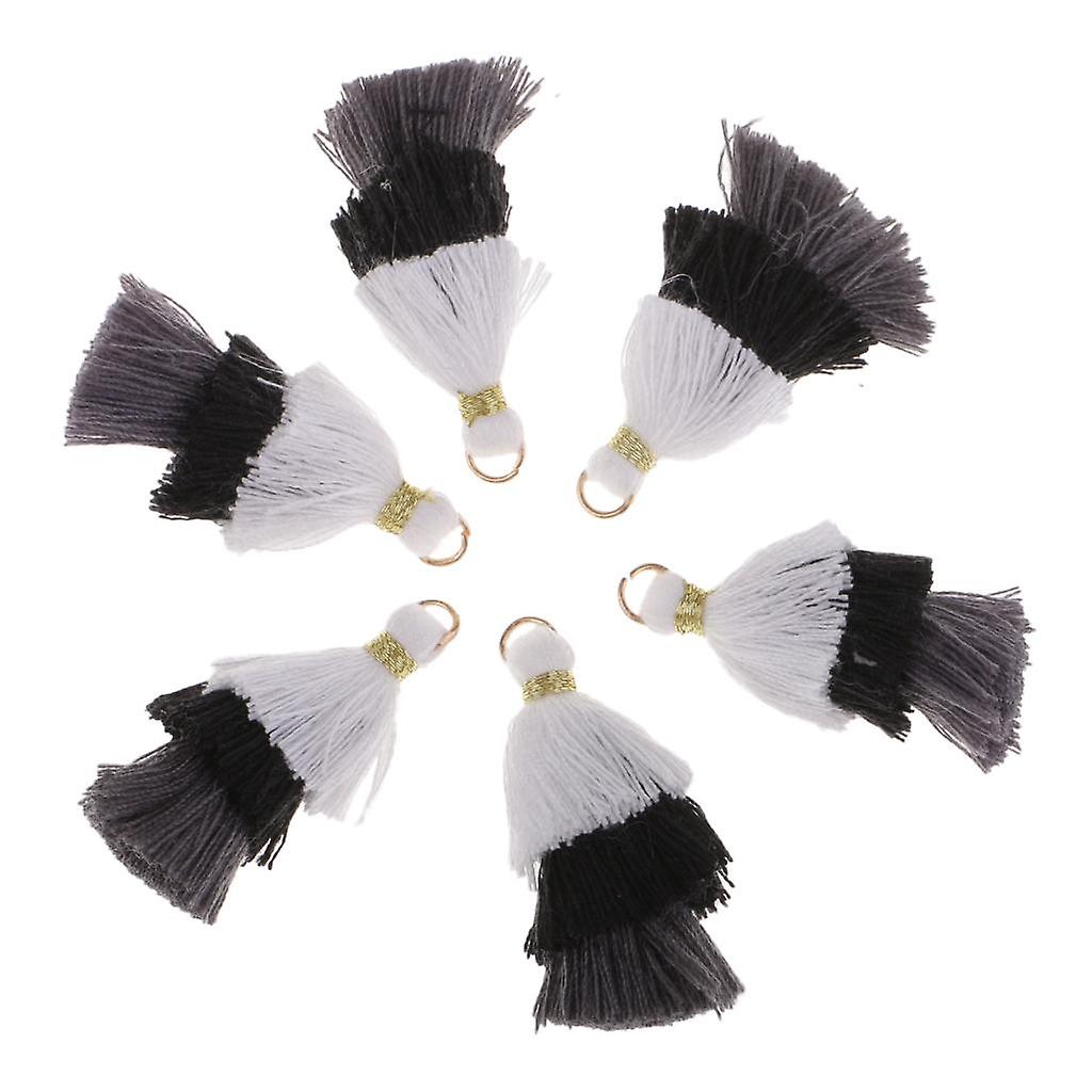 6 Pcs Colorful Layered Tassel Charms Earrings Jewellry White Black Darkgray