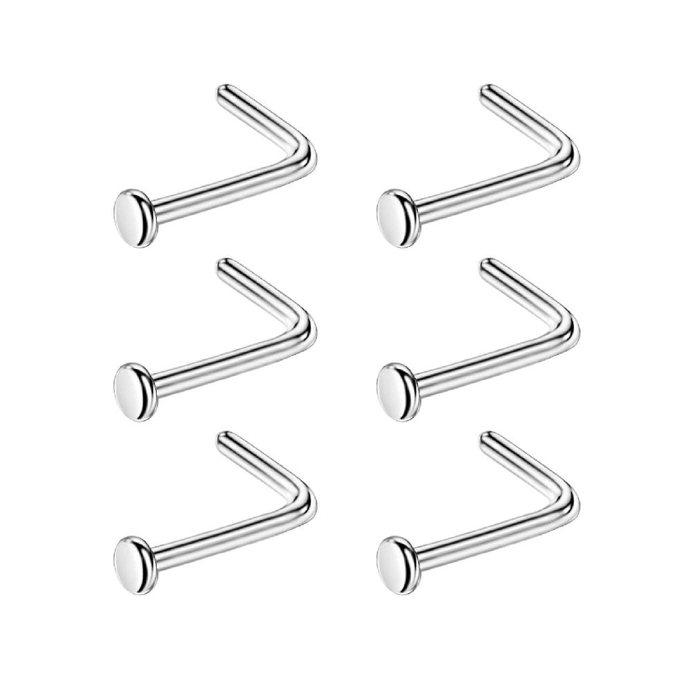 6 Pcs Nose Studs Stainless Steel Smooth L Shaped Piercing High Polish Punk Style Party Club Women Men Nose Jewelry Nose Pins