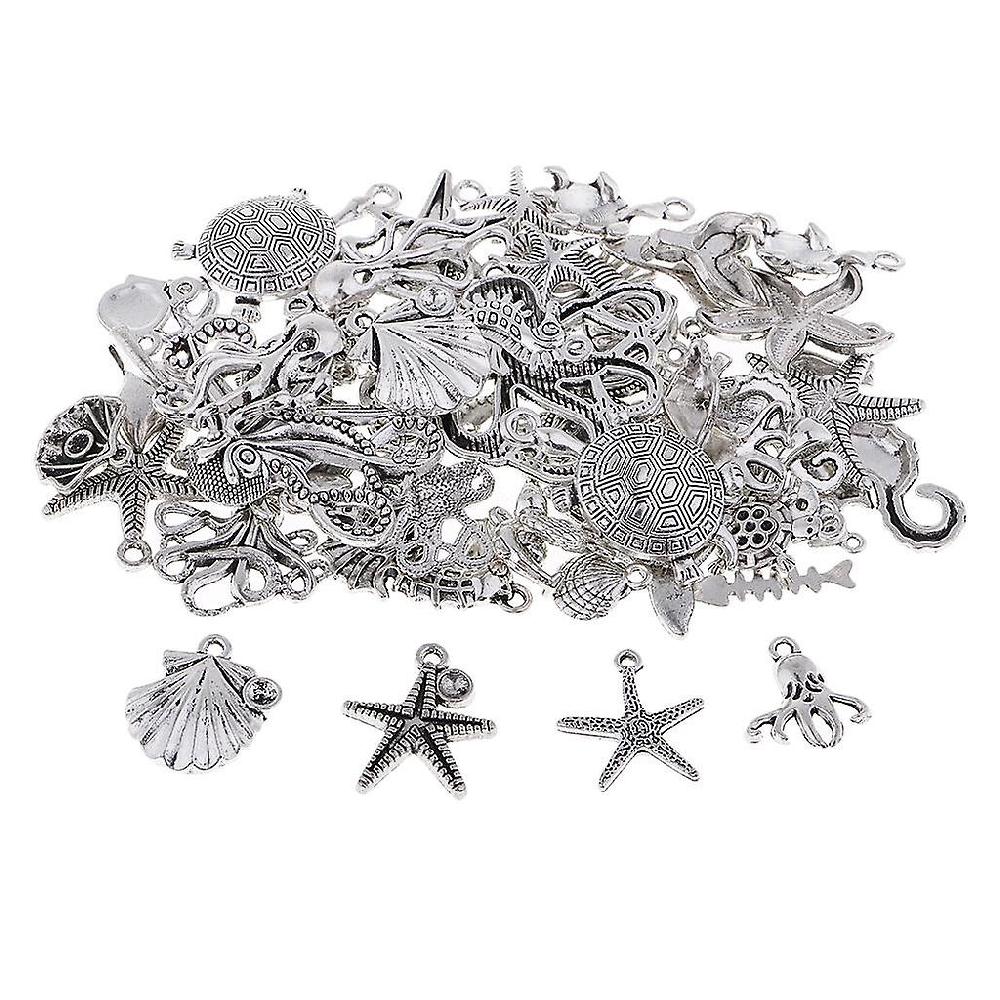 60pcs Tibetan Silver Alloy Ocean Series Charms Pendants For Jewelry Findings