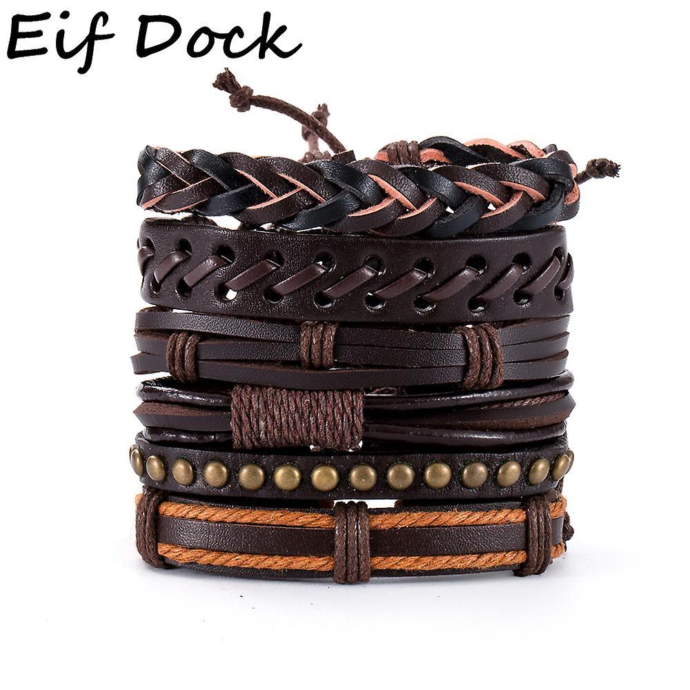 6pcs/set Vintage Bracelets Wrap Woven Fashion Handmade Men Bracelets Women Leather Bracelet Men Bangle Wholesale Jewelry Gift