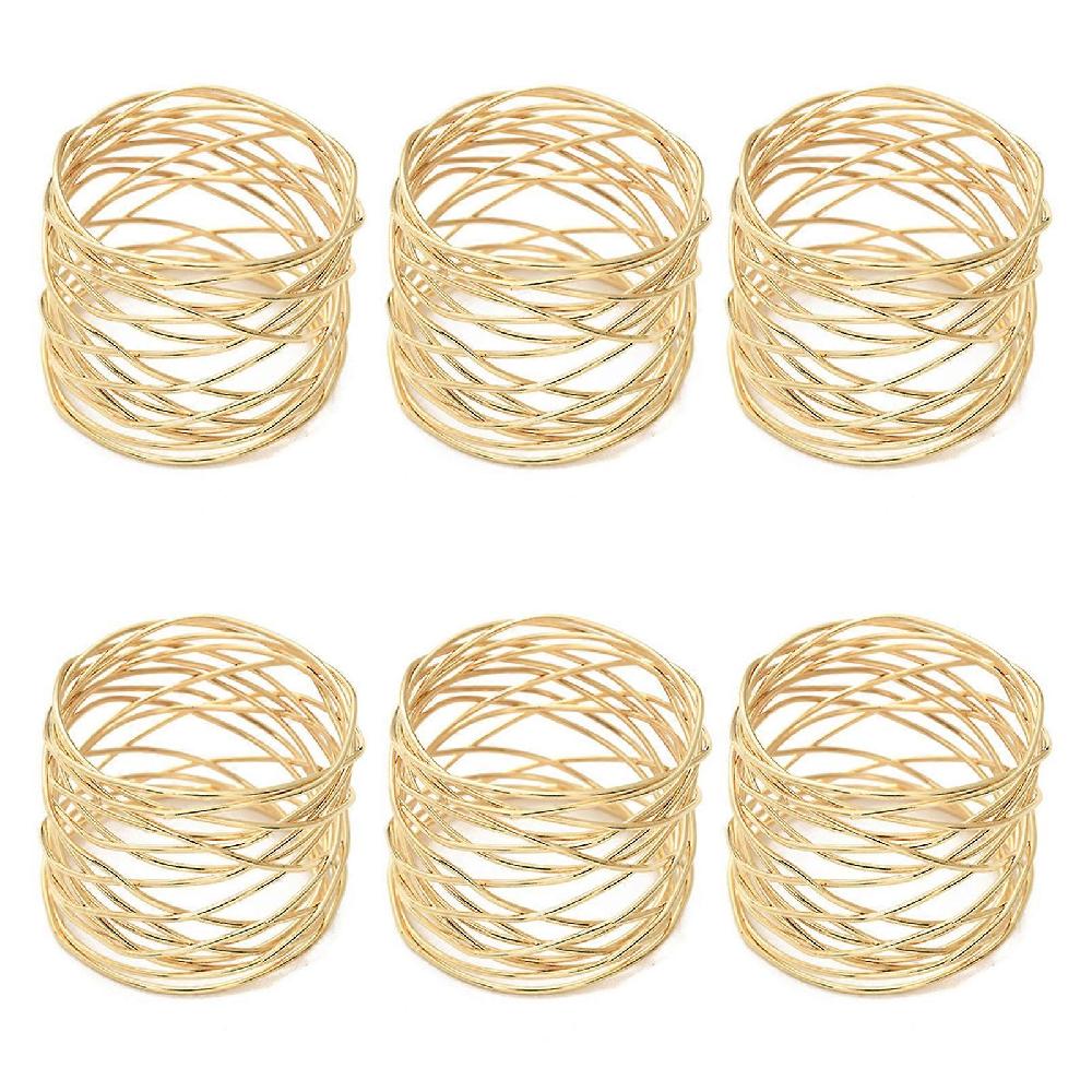 6Pcs/Set Wire Winding Napkin Ring Luxury Golden Elegant Metal Dinner Napkin Holder Buckle Wedding Party Hotel Restaurant Table Decoration