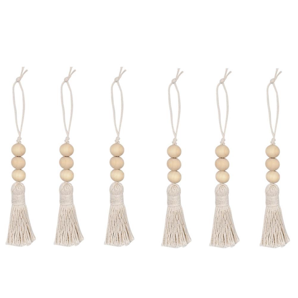 6pcs Tassel Beaded Log Color Wood Beaded Tassel Home Decor Pendant Ventilation Diffuser For Car Int