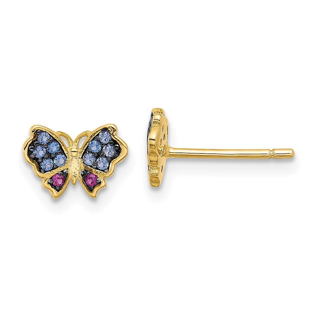 8.85mm Ss Gold tone Black Rhod Blue Nano Crystal .04 Created Ruby Butterfly Angel Wings Earrings Measures 6.3x - Earring