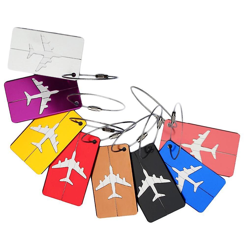 8pcs Aluminum Air Plane Pattern Luggage Tag Baggage Handbag Id Tag Name Holder With Key Ring